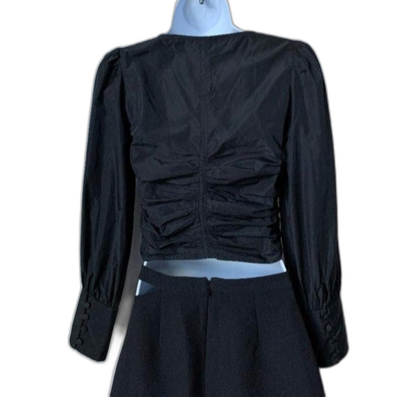 CLOSEOUT SALE MAKE AN OFFER-Zara black long puff sleeve ruched crop top size S - Picture 7 of 9